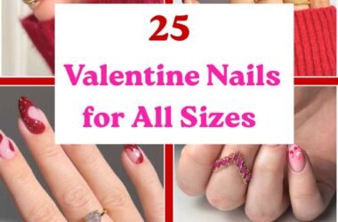 Valentine’s Day nail designs with red and pink heart nails and glossy romantic finish