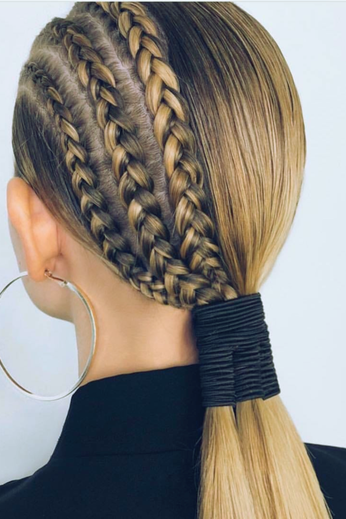 Sleek braided ponytail hairstyle, trendy summer hairstyle for hot weather and long hair styling