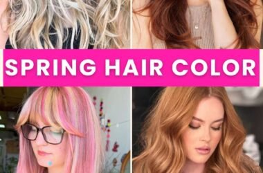 Spring hair color ideas featuring blonde balayage, soft brunette tones, and pastel highlights for a fresh seasonal look