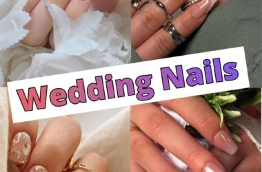Wedding nail ideas featuring elegant bridal nails with French tips and soft pink glossy finish
