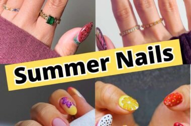 Summer nail ideas featuring bright colorful nails with fruity designs and beach-inspired patterns