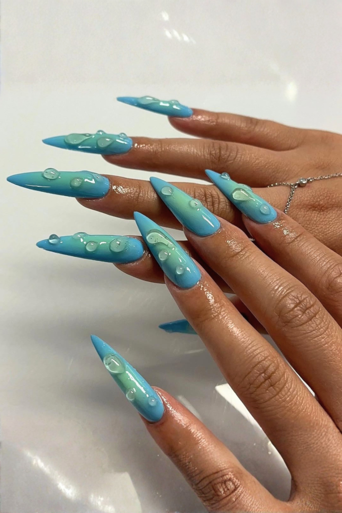 3d water drop nails blue textured nail design