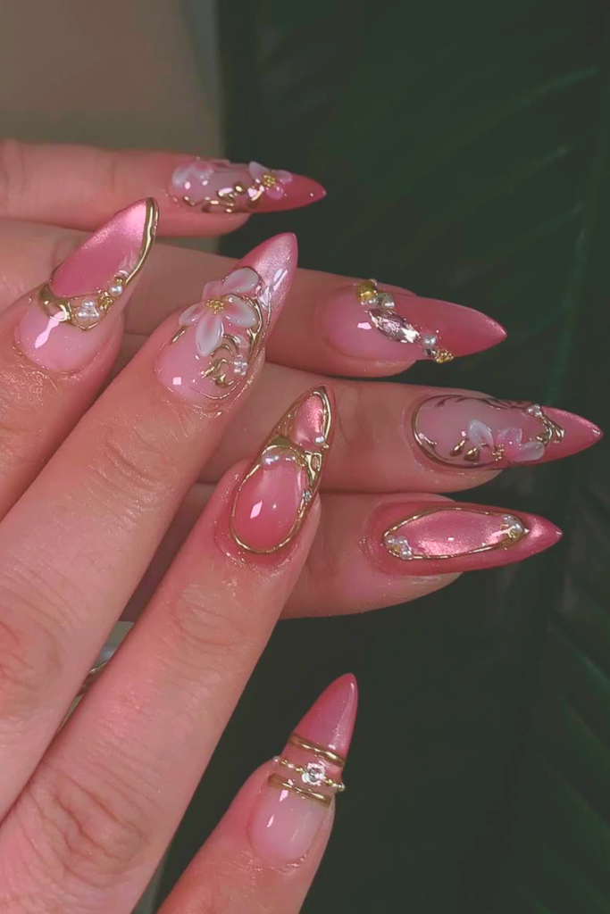 aura glow summer birthday nails with soft blended colors and glossy finish in natural light