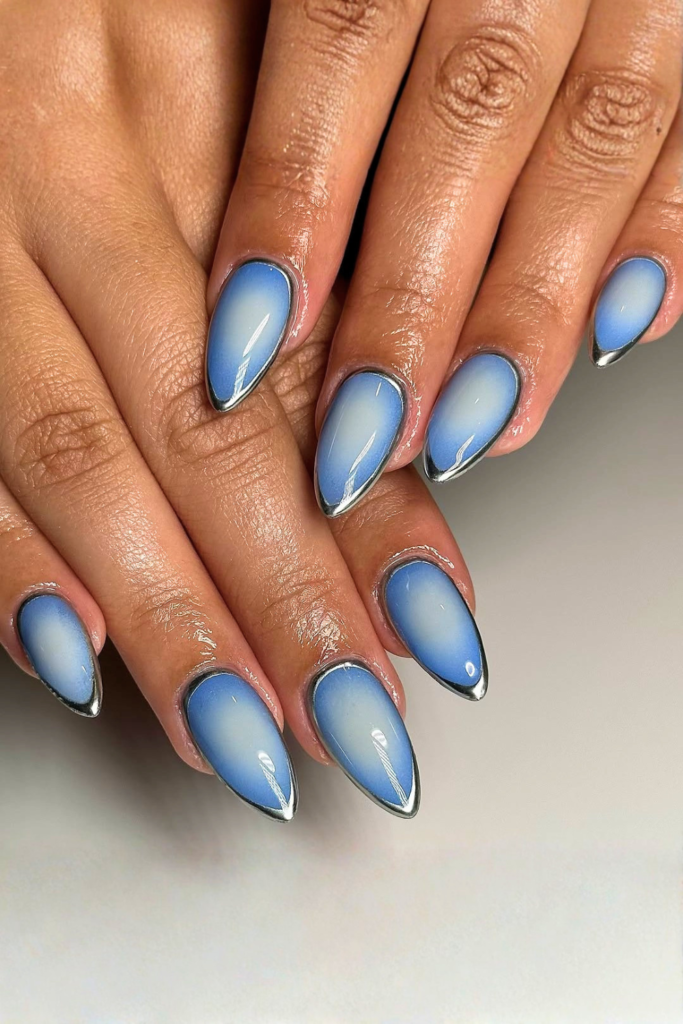blue aura nails gradient glow effect trendy nail art