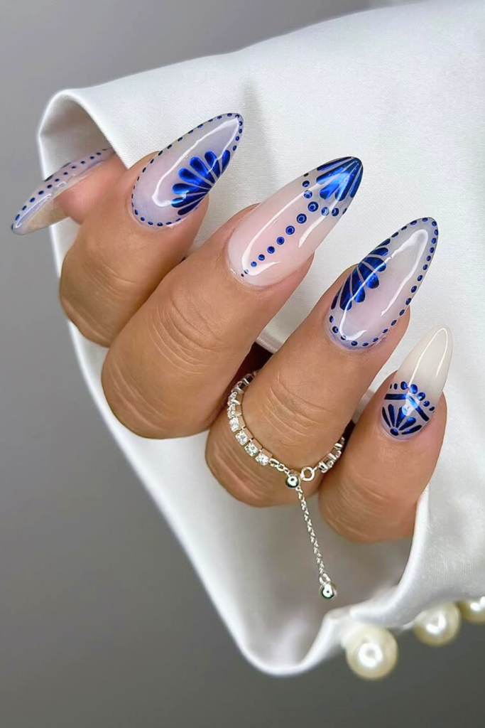 blue chrome nails glossy metallic finish trendy nail design
