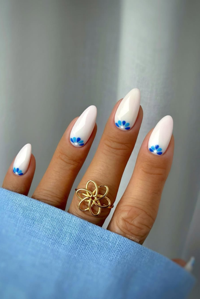 blue nails with gold accents luxury nail art design