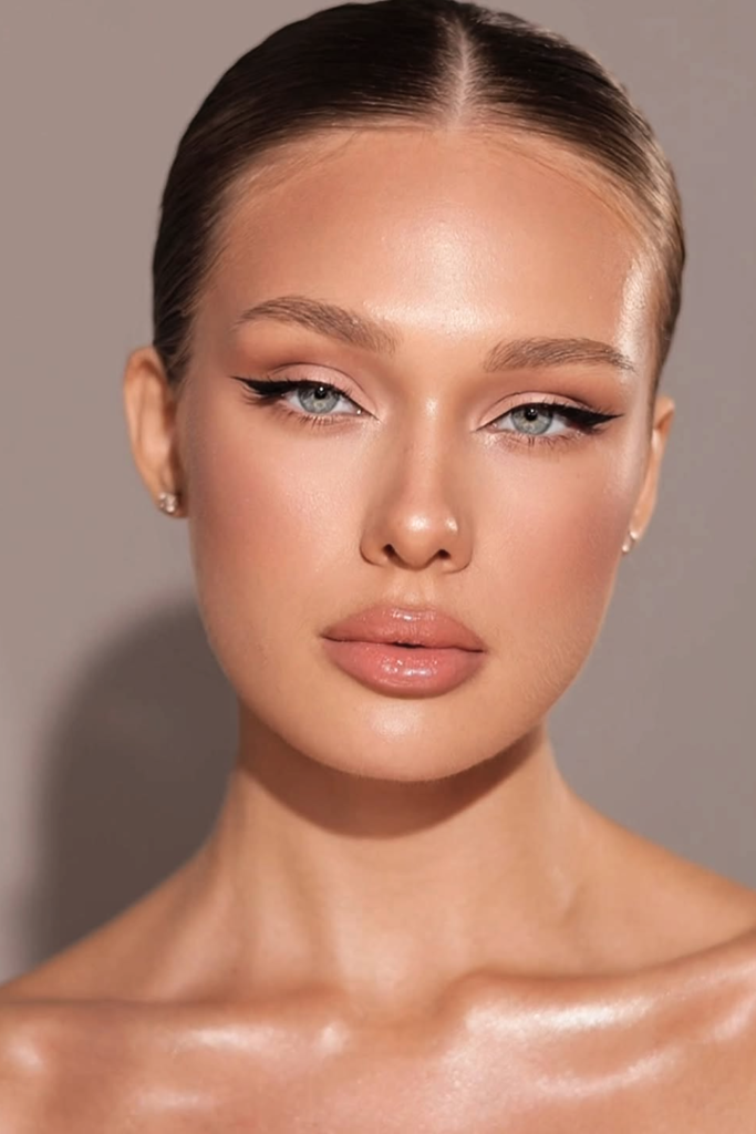 blurred lip makeup with dewy skin and soft natural glow finish