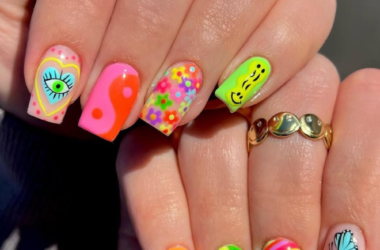 Bright funky nail ideas with colorful summer nail designs including neon swirls, abstract art, and bold trendy nail styles