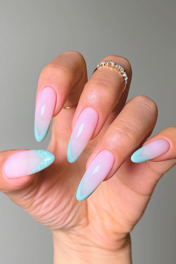 coastal blue micro French tips beach vacation nails summer aesthetic manicure