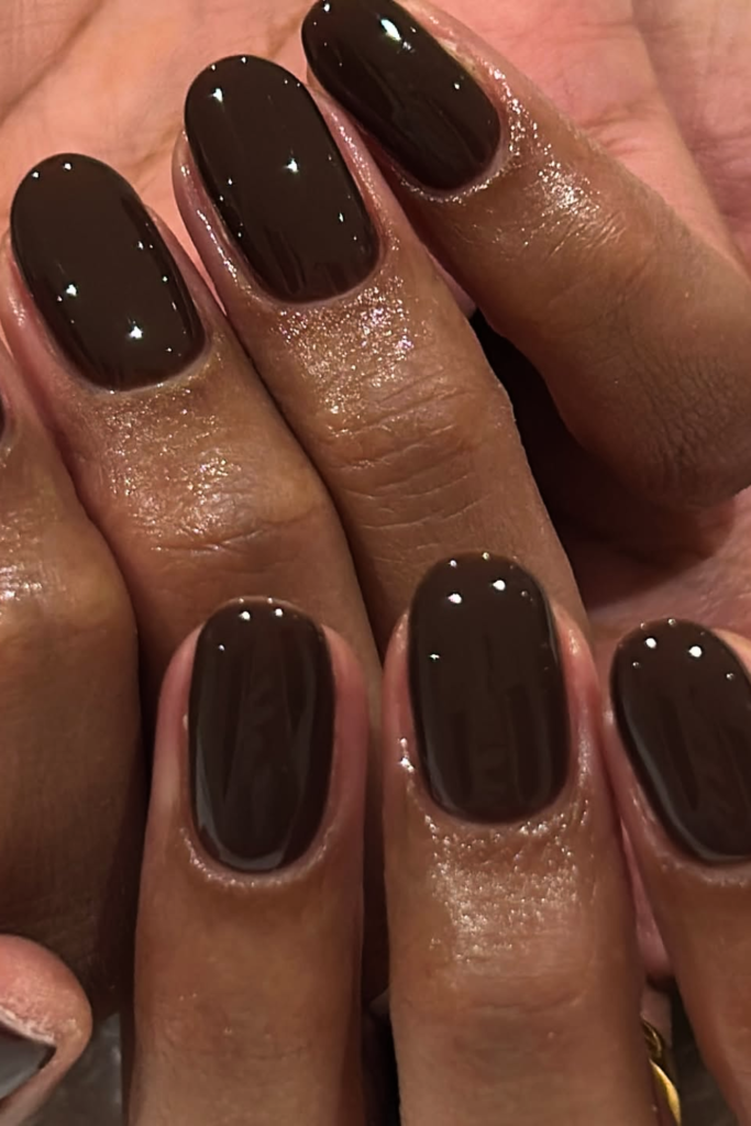 espresso brown glossy nails deep neutral summer manicure rich classy nail trend
