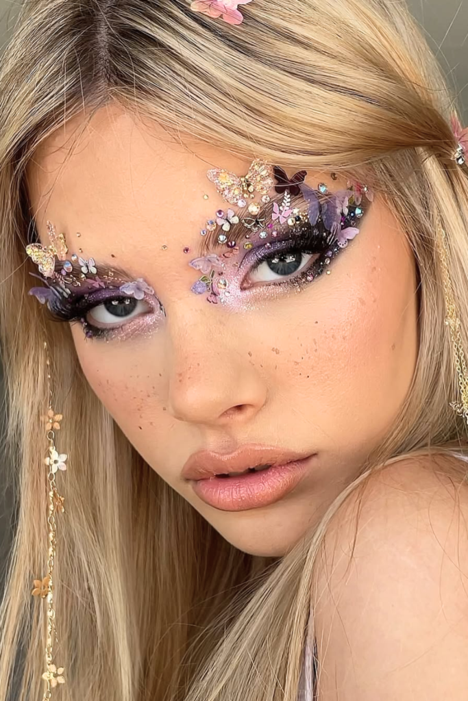 fairy makeup with inner corner highlight shimmer and dewy glowing skin