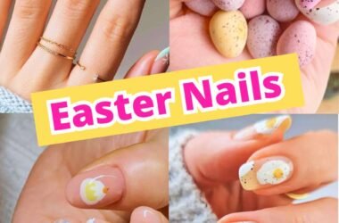 simple easter nail ideas with pastel nails, bunny nail art, and cute spring nail designs in a collage of trendy nail styles