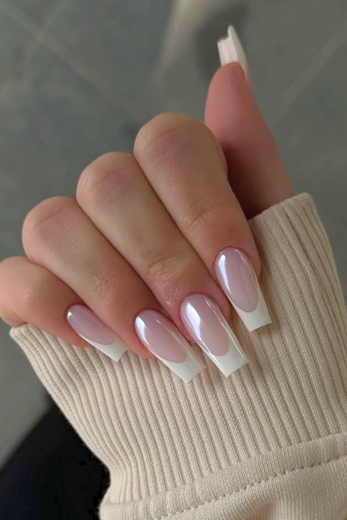 glazed donut chrome nails summer 2026 shiny neutral nail trend almond shape