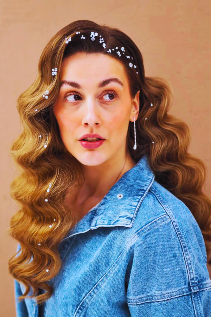 Hair gem waves aesthetic festival hairstyle with accessories