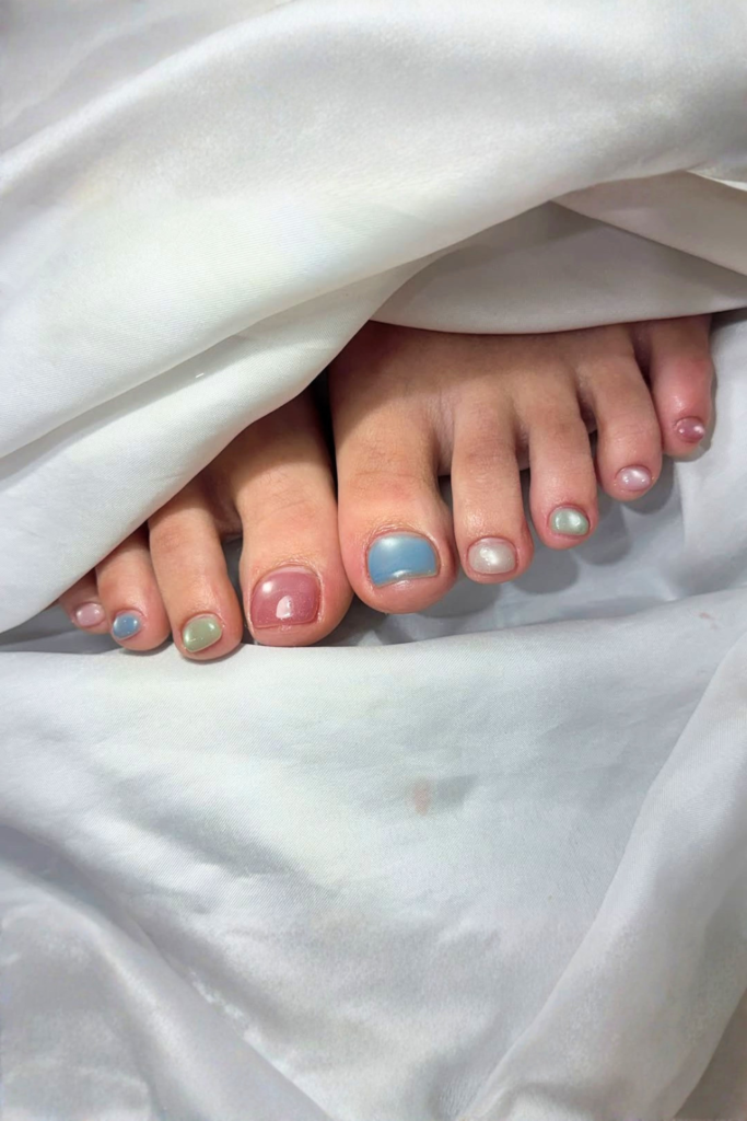jelly syrup toe nails with sheer glossy color, trendy transparent summer pedicure idea for soft aesthetic nails