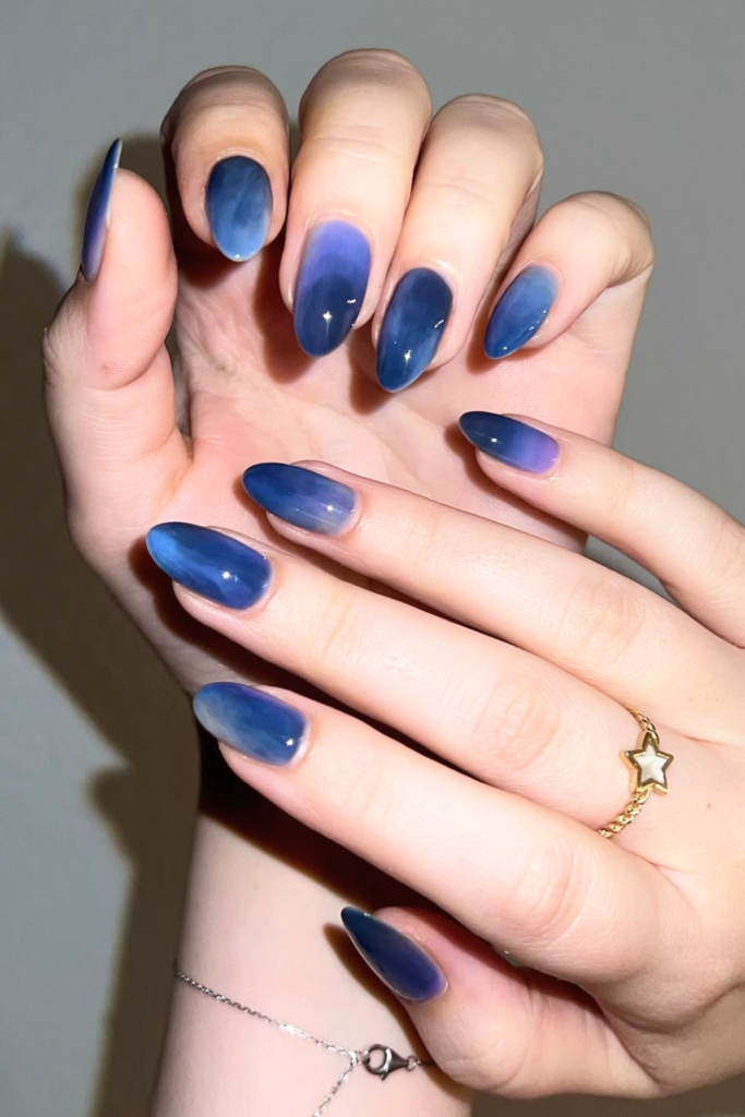 jelly blue nails transparent glossy nail trend