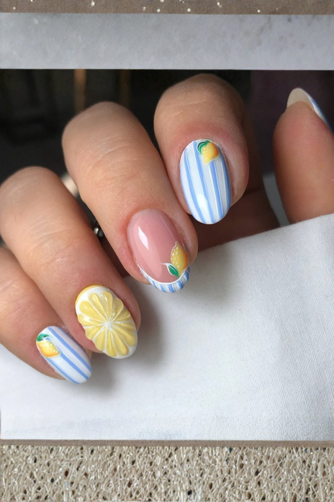 lemon yellow Italian summer nails bright vacation nail ideas short gel nails