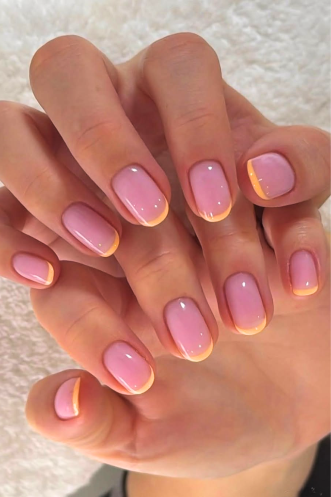micro french tip summer birthday nails with thin white tips and glossy natural base