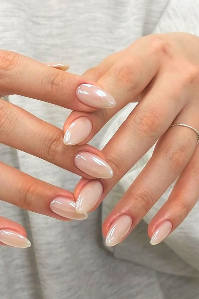 milky white glossy nails clean girl summer nails short classy nail design
