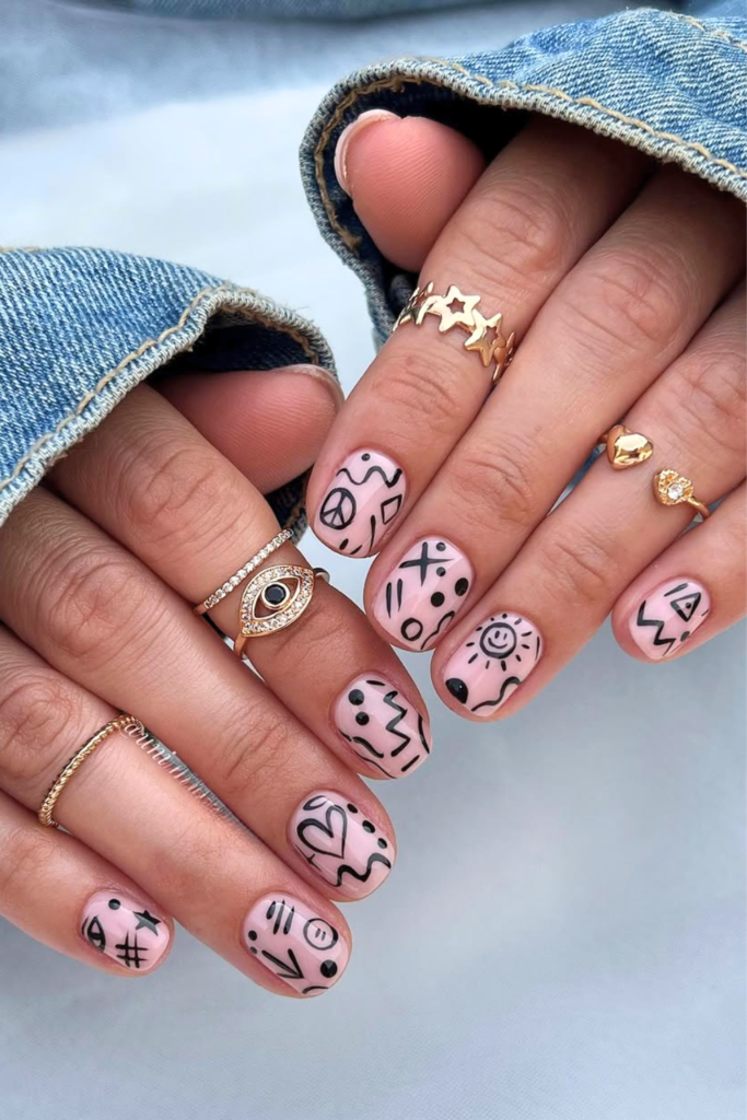 Minimal funky short nails with simple colorful accents and clean nail design
