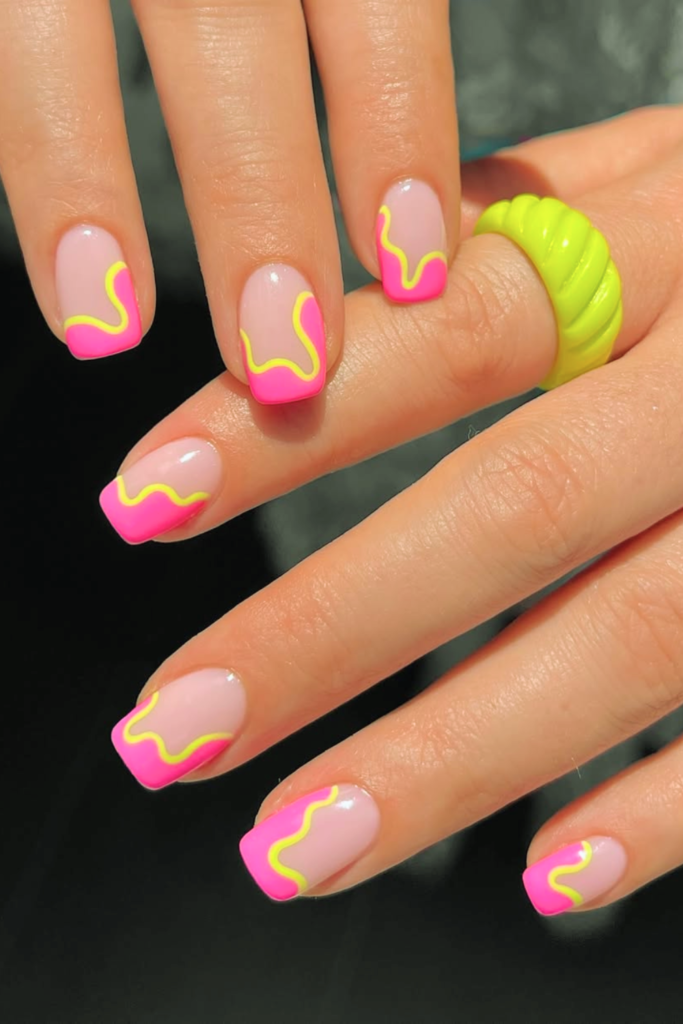 Minimalist line art festival nails with simple modern patterns on clean nail base