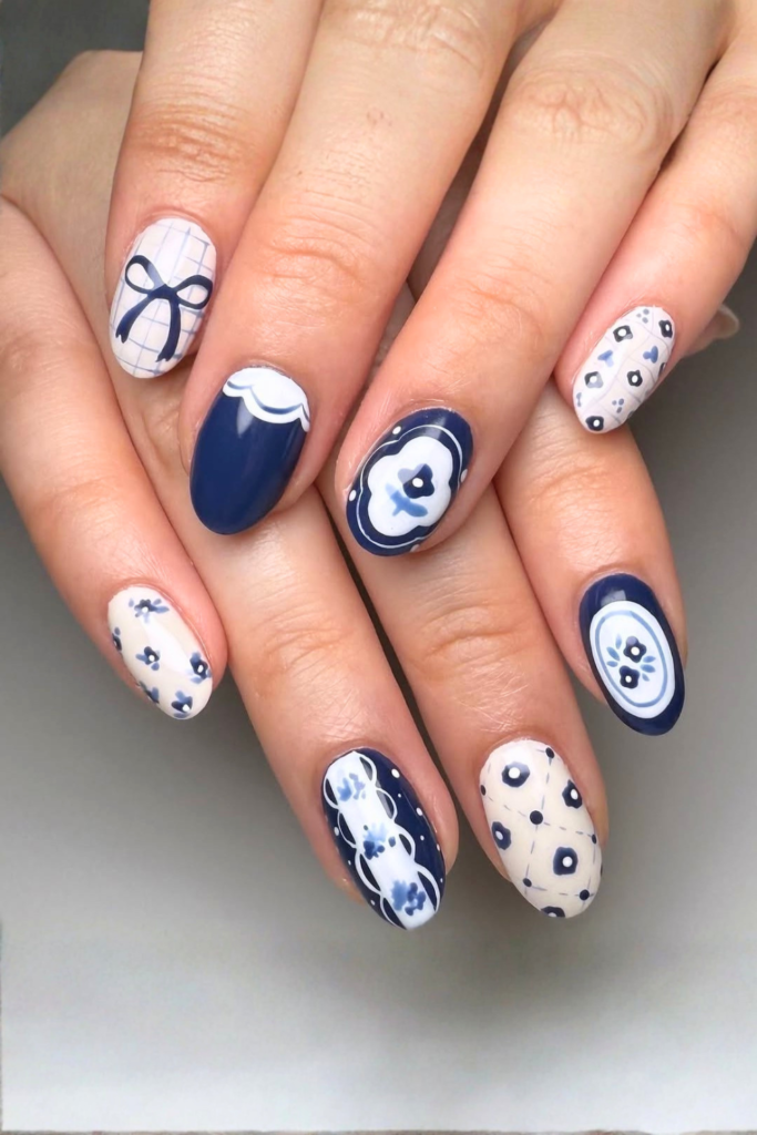 mismatched blue nail designs creative nail art ideas