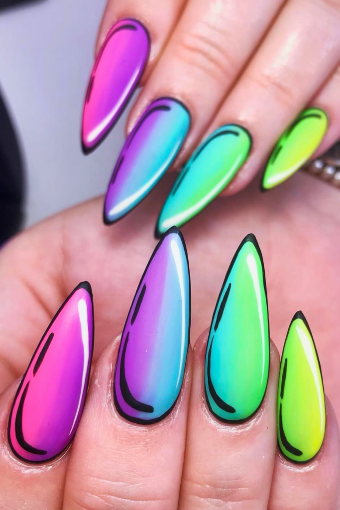 neon summer birthday nails with bright bold colors and eye catching glossy finish