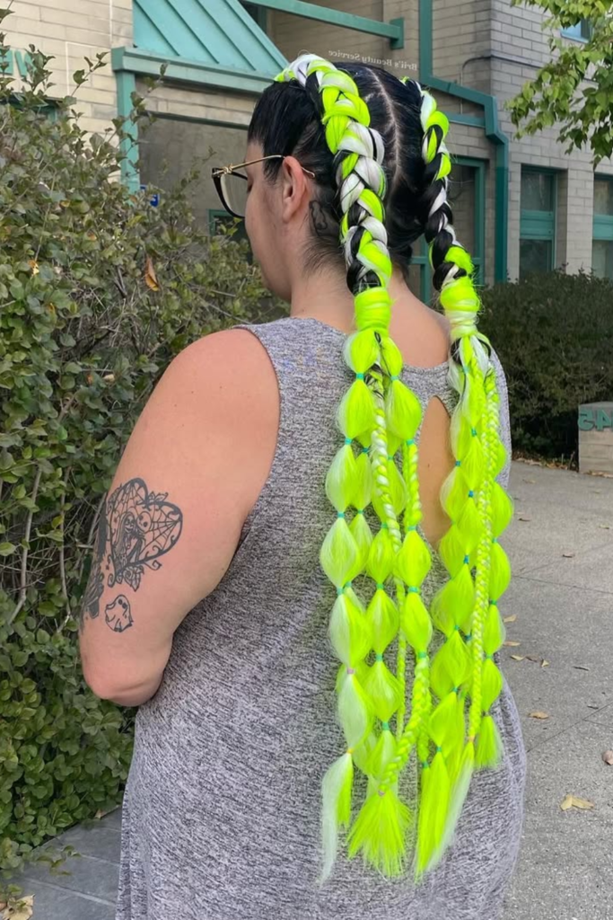 Neon bubble braids with extensions bold rave festival hairstyle