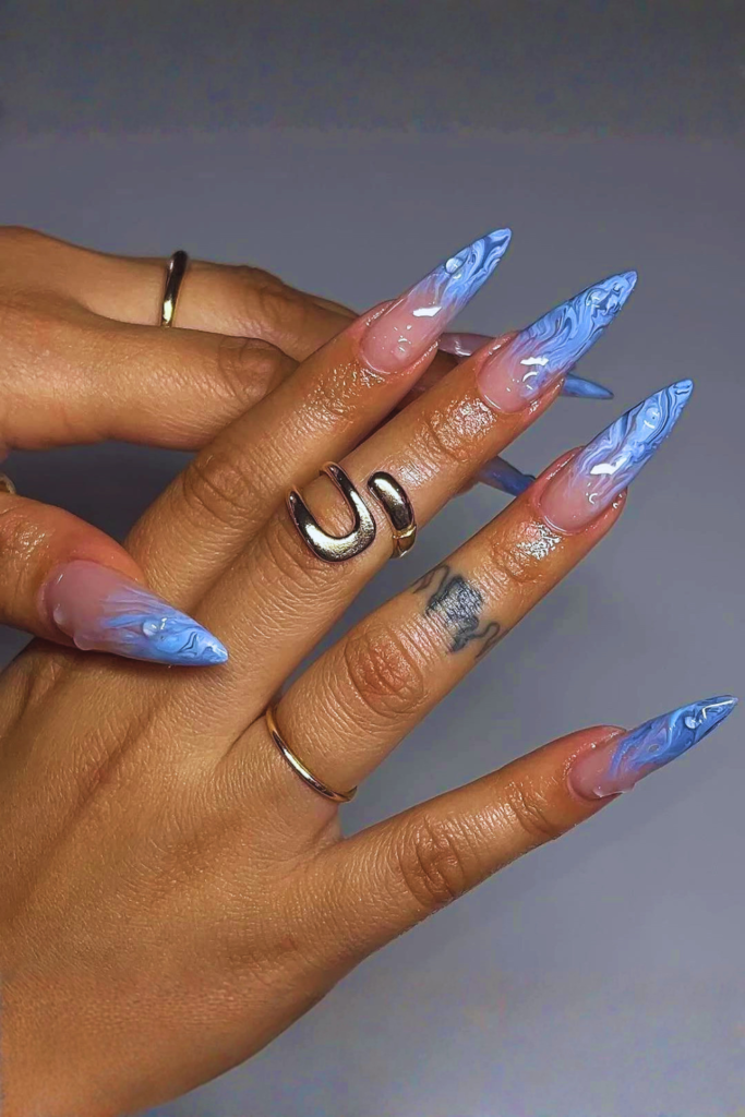 blue gradient nails with ocean wave design summer beach nail ideas