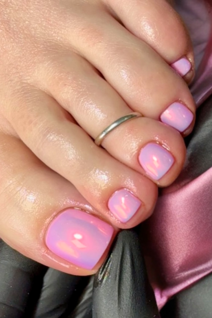sheer pink toe nails with glossy shine, natural summer pedicure idea for clean and minimalist nails
