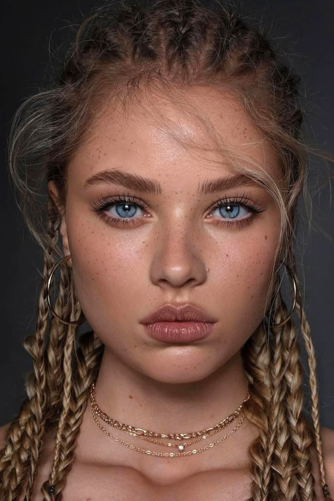 natural freckles makeup with glowy base and soft dewy skin finish