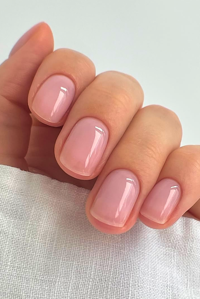 soft pink sheer nails natural glossy summer manicure minimal nail design trend