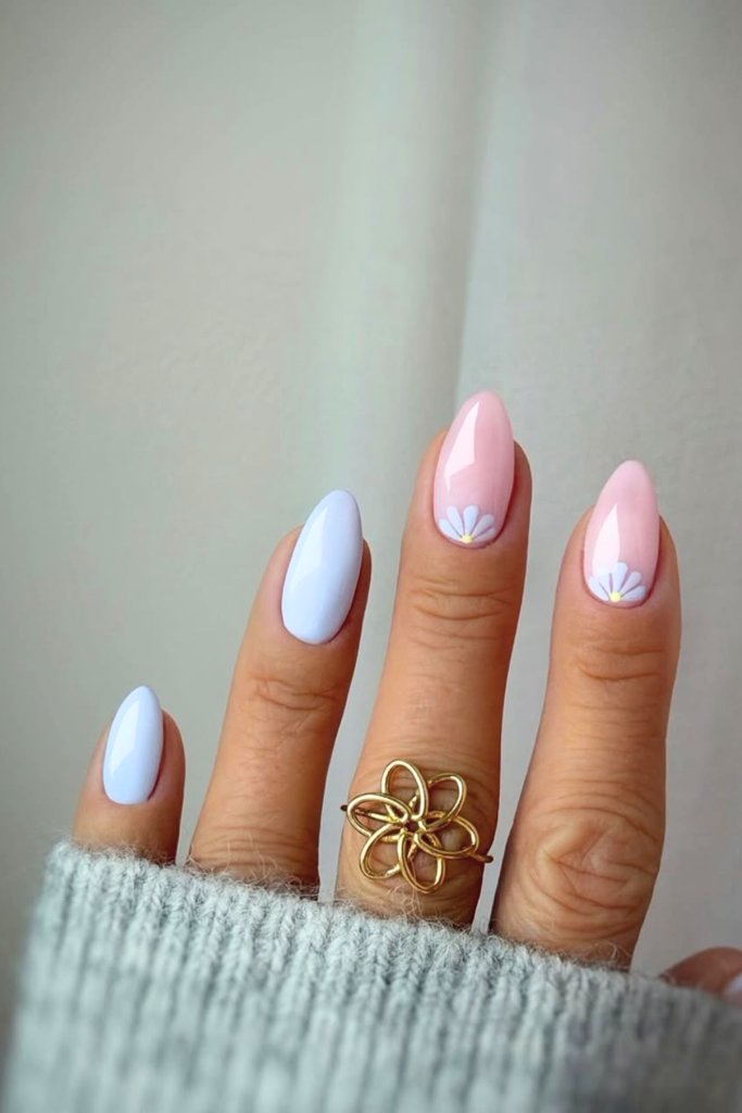 soft pastel blue nails minimal aesthetic manicure