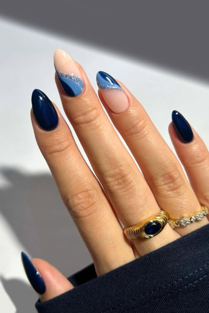 blue swirl nails trendy flowing nail design