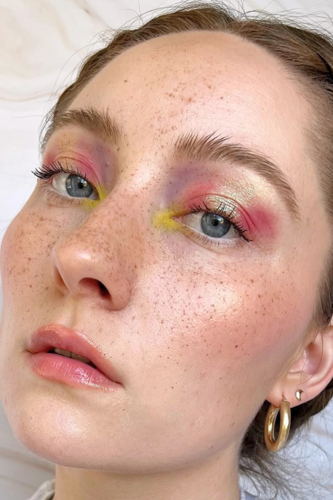 watercolor blush makeup with soft blended cheeks and dewy glowing skin