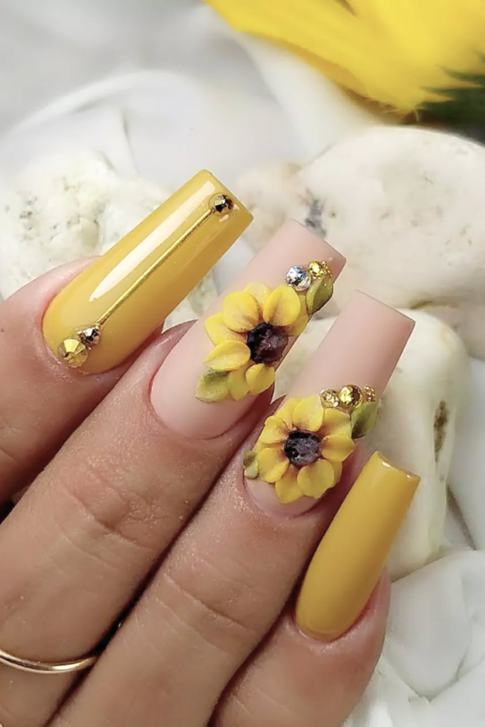 3d sunflower nail art textured raised floral design