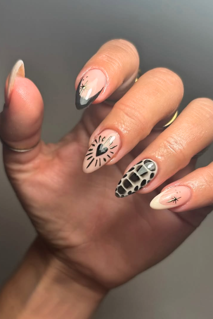 Black and cream western French tip nails