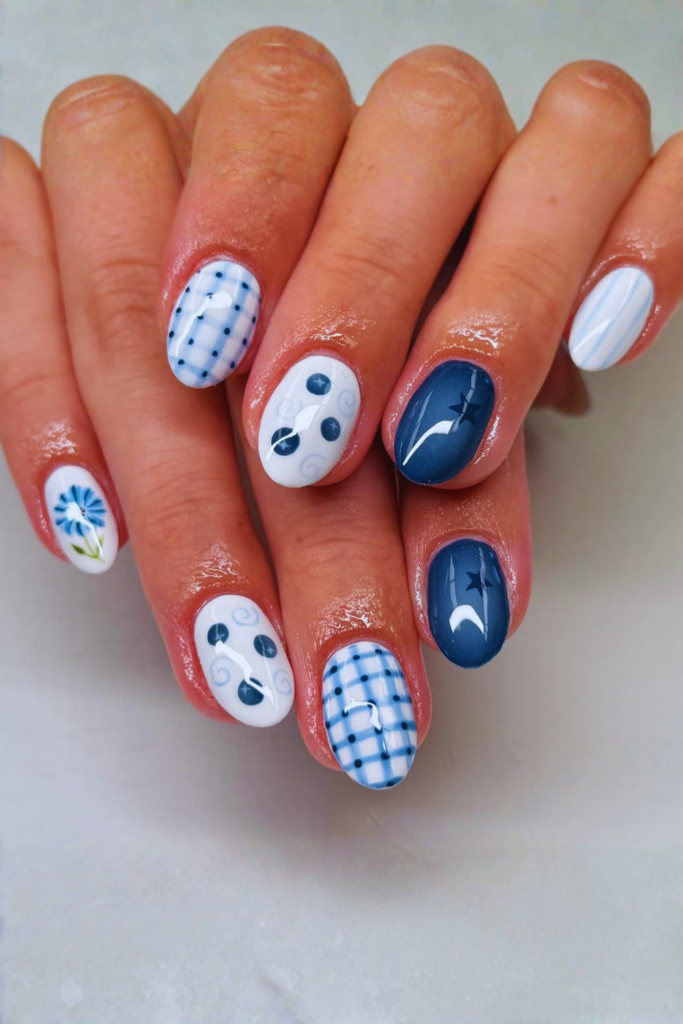 Blueberry milk nails with soft pastel blue summer manicure