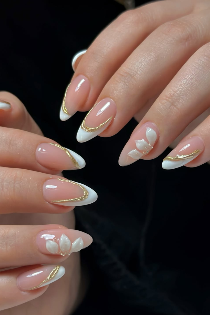Elegant bridal manicure with soft nude base