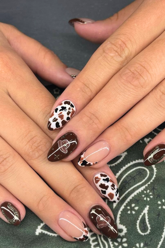 Brown French tip country concert nails