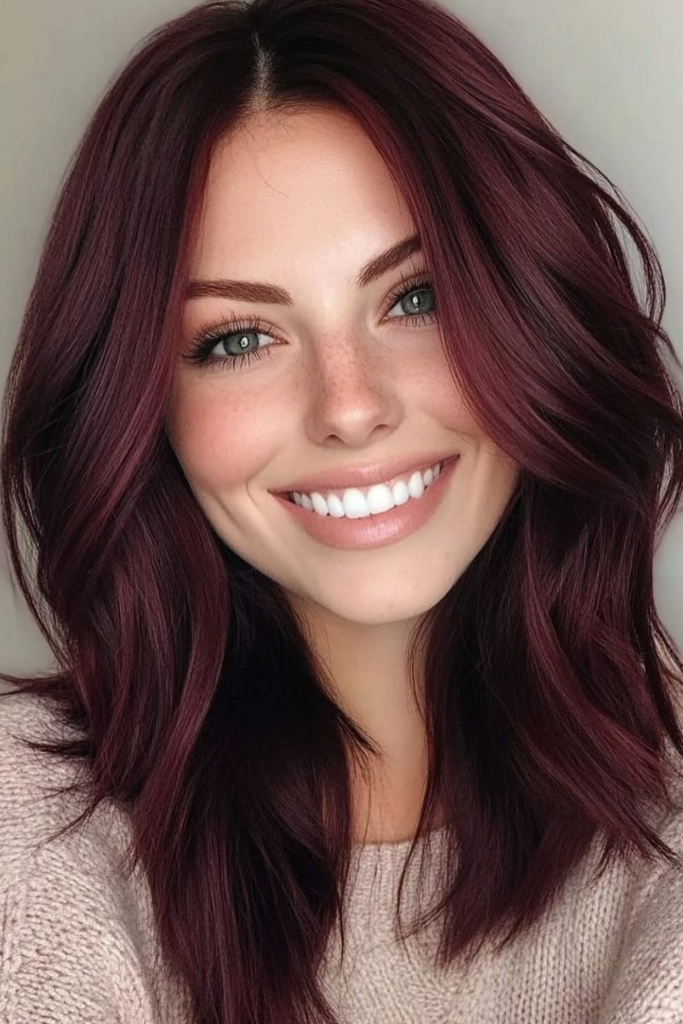 Burgundy wine hair color idea for dark hair