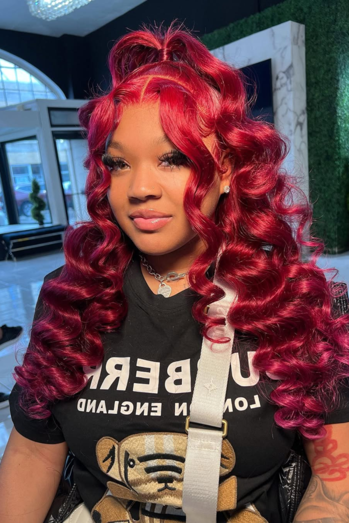 Burgundy wine ombre wig with glossy romantic waves
