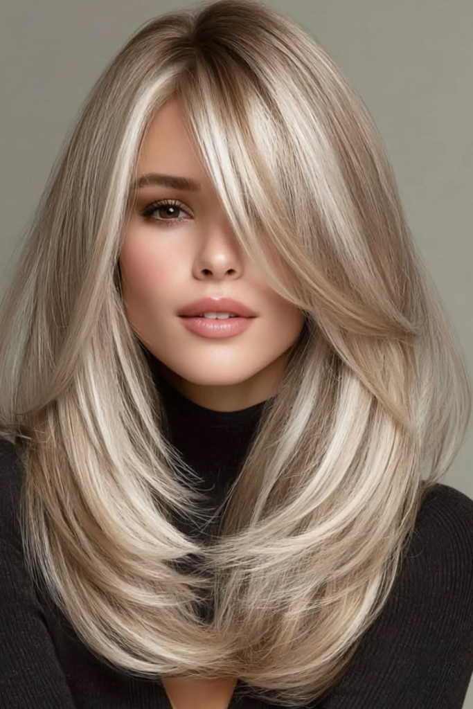 Champagne beige blonde hair with creamy shine