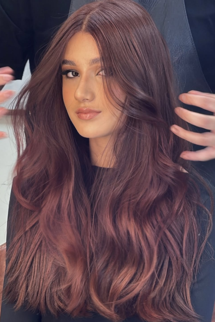 Cherry chocolate ombre wig with rich glossy softness