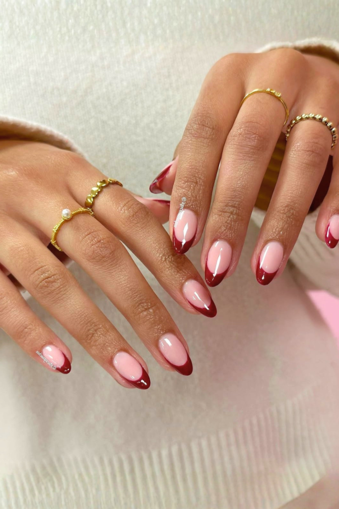 Cherry red nail tips with elegant manicure
