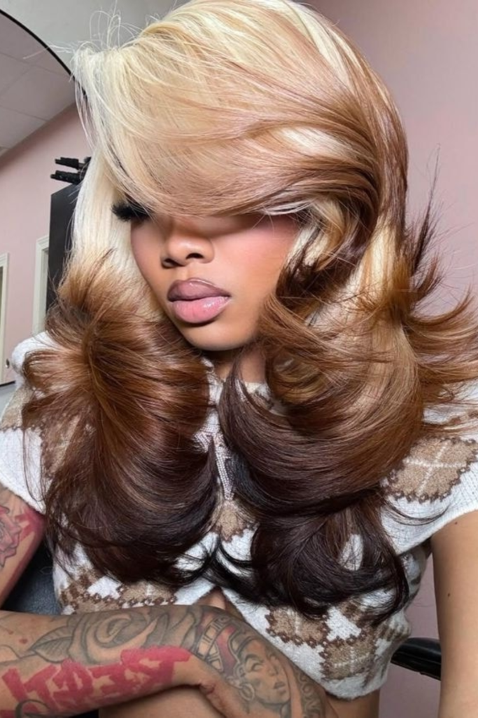 Chocolate brown ombre wig with glossy layered dimensio