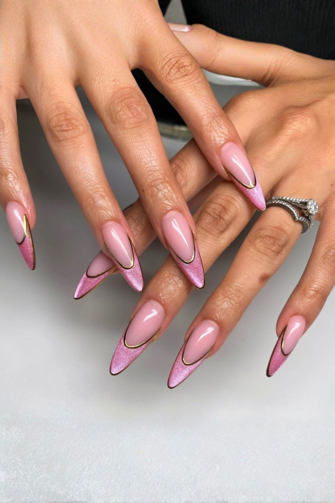 Chrome manicure with reflective silver nail tips
