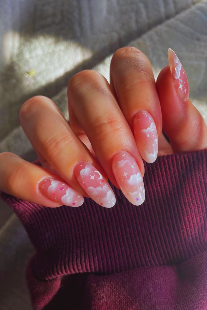 Cloud white nails with minimalist glossy summer nail look