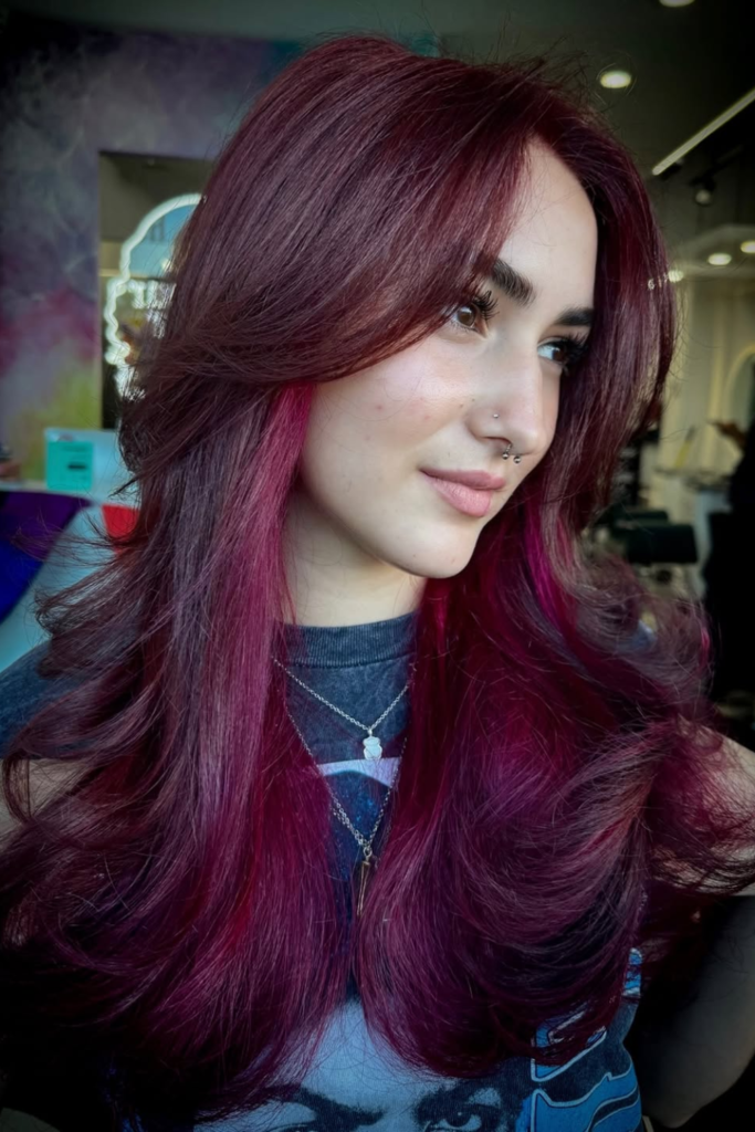 Deep plum ombre wig with luxurious dimensional softness