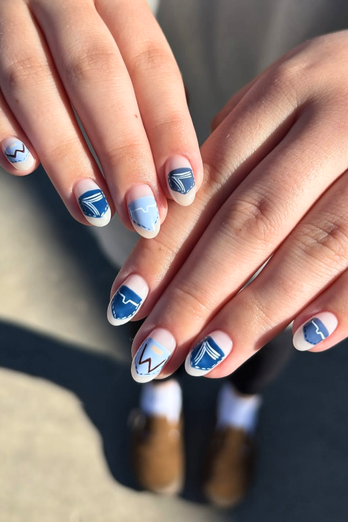 Denim blue western acrylic nails